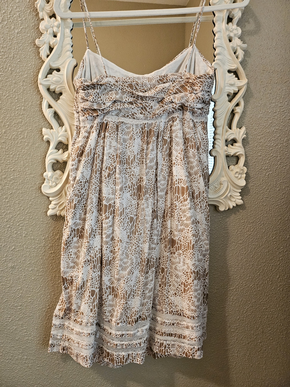 LOFT Cream Lace Overlay Mini Dress with Tan Lining